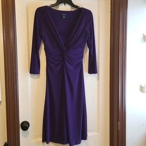 Chaps purple front twist dress with 3/4 sleeves